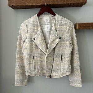 NEW Joie Moto Jacket Textured Cotton Neutral Cream Cropped Zip up Size Small